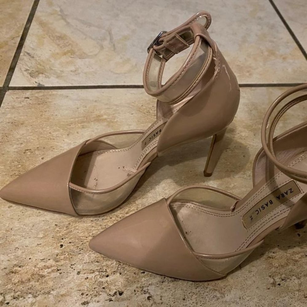 Zara Nude Ankle Strap Heels Pumps
